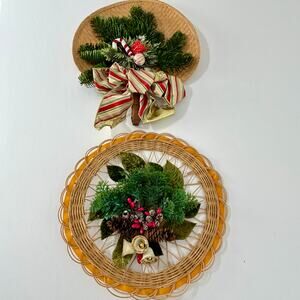Vintage Christmas Wall Decor Lot 2 Rattan Straw Mid Century Hong Kong Holiday